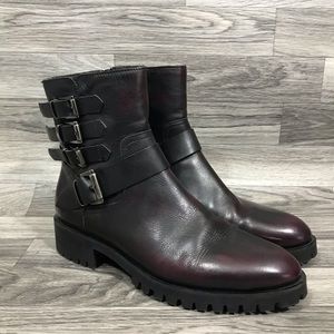 Napoleoni Red Black Strap Moto Ankle Boots